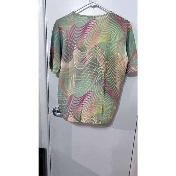 Paolo Zodesco Women's Wavy Pattern Short Sleeve Multicolor Casual Tee Size L - Picture 7 of 11